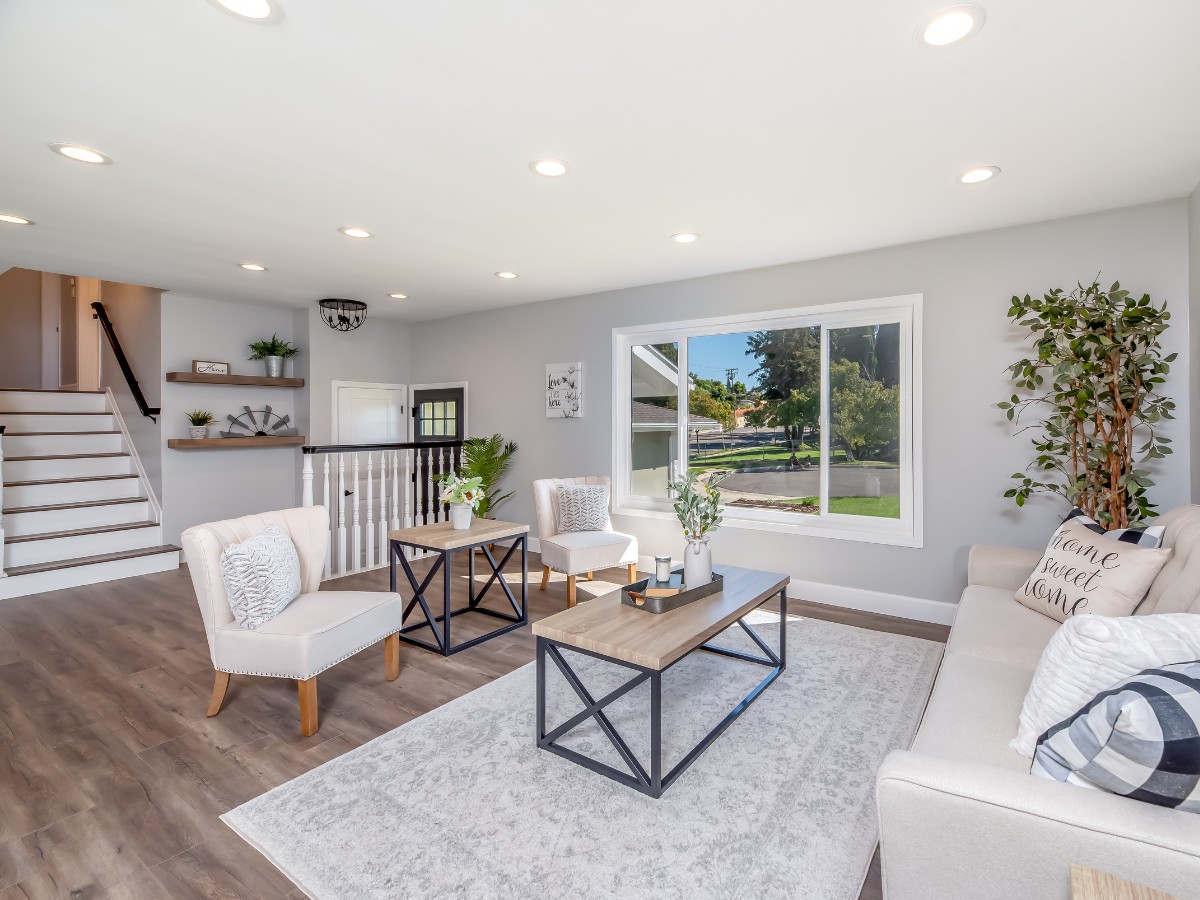 A spacious furnished living room